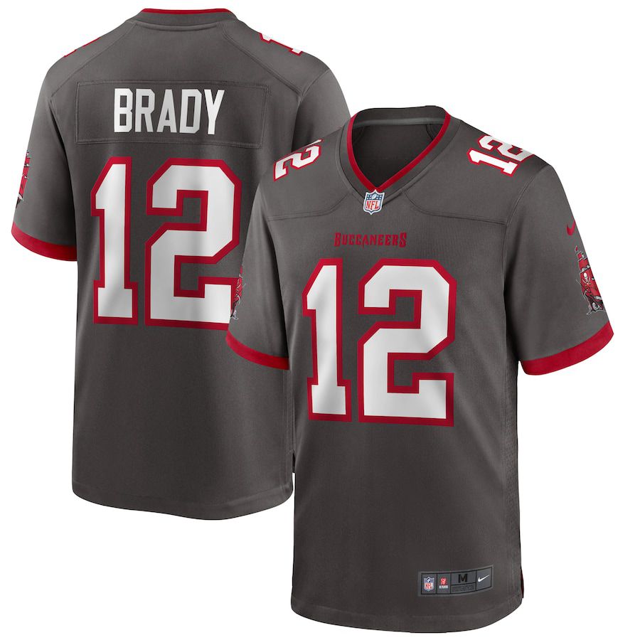 Men Tampa Bay Buccaneers 12 Tom Brady Nike Pewter Alternate Game NFL Jersey